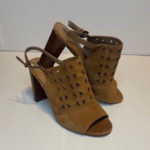 Tahari Tan Cutout Block Heel Sandals